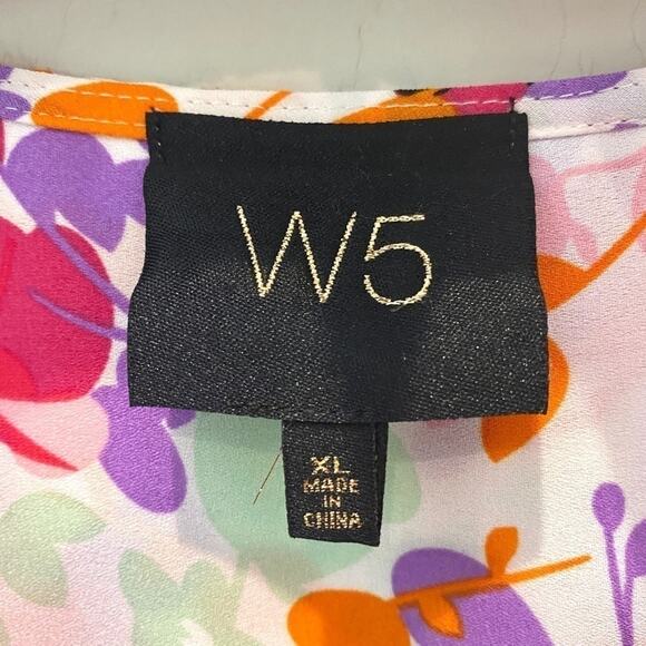 W5 | Colorful Floral Blouse Short Sleeve V-Neck Top | Size XL - Picture 5 of 7